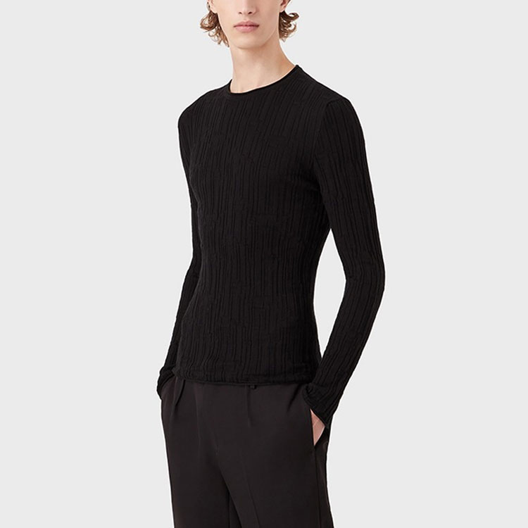 Purchase EMPORIO ARMANI SS22 黑色修身條紋質感針織長袖上衣 3L1MV8-1M08Z-0999