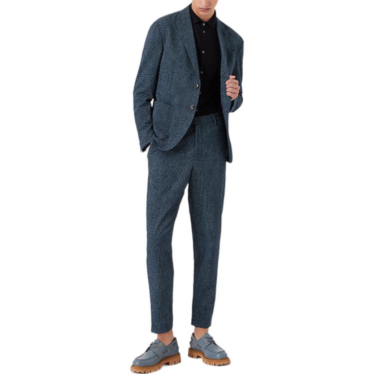 Lookbook Emporio Armani 2022春夏格纹皱布直筒休闲裤海军蓝 I1P820I1463-918