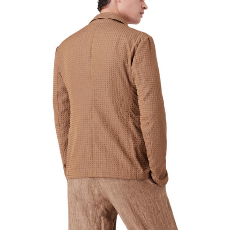 Shop EMPORIO ARMANI SS22 深棕格紋單排扣西裝外套 I1G870I-1430-119