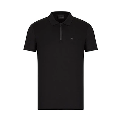 EMPORIO ARMANI SS22 Slim Fit Half-Zip Short Sleeve Polo Shirt Black 3L1FAB1-JUVZ-0999