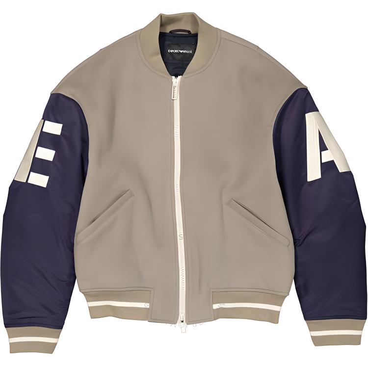 EMPORIO ARMANI  SS23 Colorblock Zip-Up Baseball Jacket in Khaki. 6L1BL8-1NMYZ-0137