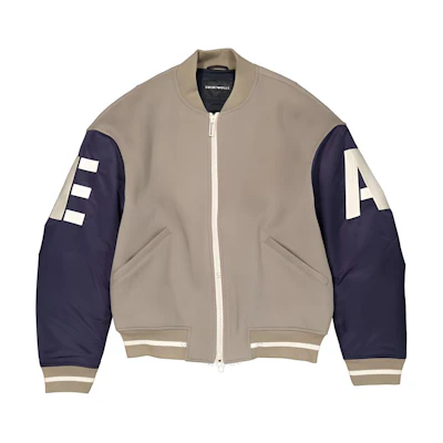 EMPORIO ARMANI SS23 Colorblock Zip-Up Baseball Jacket in Khaki. 6L1BL8-1NMYZ-0137