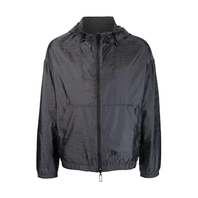EMPORIO ARMANI SS23 Dark Gray Letter Print Zip-Up Hooded Jacket 3R1BQ9-1NVSZ-F613