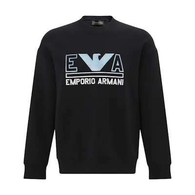 EMPORIO ARMANI SS23 Logo Print Pullover Sweatshirt Black 3R1MBT-1JHSZ-09K4
