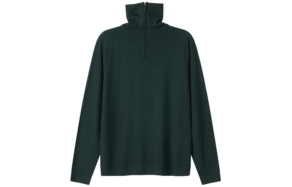 Lookbook EMPORIO ARMANI SS24 Suéter de Punto Cuello Alto Cremallera Verde Oscuro. 6R1MXF-1MNFZ-F553