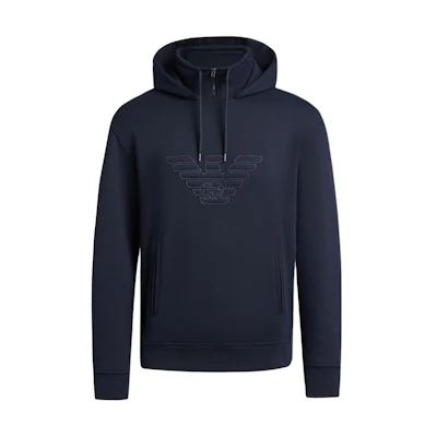 EMPORIO ARMANI SS24 Logo Embroidered Hoodie Navy Blue Long SleeveSweatshirt 3D1MDW-1JWPZ-0950