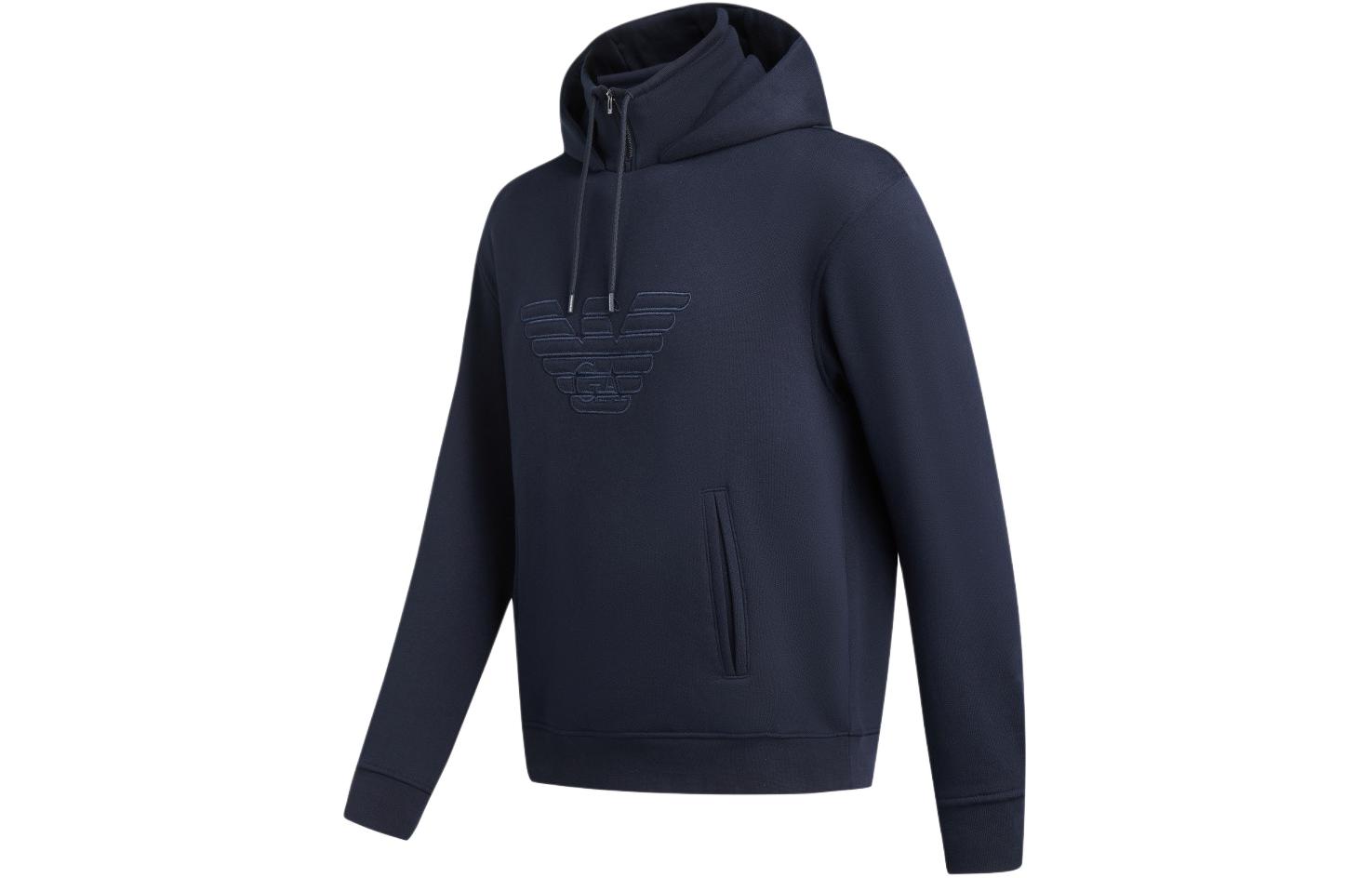 EMPORIO ARMANI  SS24 Logo Embroidered Hoodie Navy Blue Long SleeveSweatshirt 3D1MDW-1JWPZ-0950 圖 4