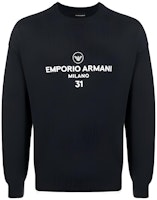 EMPORIO ARMANI SS24 Logo Print Loose Knit Sweater in Navy Blue. 3L1MT5-1MD4Z-0947 EMPORIO ARMANI SS24 Logo Print Loose Knit Sweater in Navy Blue. 3L1MT5-1MD4Z-0947