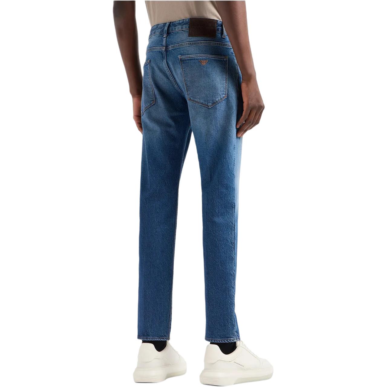 Shop Emporio Armani SS24 低腰修身深藍水洗拉鍊牛仔褲 6D1J06-1D97Z-0941