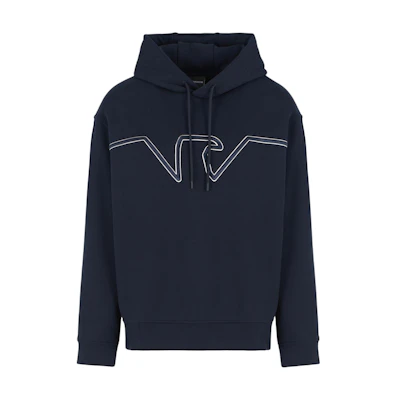 Emporio Armani SS24 Navy Blue Hoodie with Embroidered Logo. 6D1MD2-1JWPZ-09U2