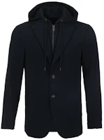 Order EMPORIO ARMANI SS24 Navy Hooded Blazer Jacket Layered Design. 3D1G73-1NPQZ-0920