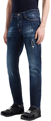 Emporio Armani SS24 Slim Fit Distressed Low-Waist Jeans Deep Blue. 3D1J06-1D14Z-10942 Shop Emporio Armani SS24 Slim Fit Distressed Low-Waist Jeans Deep Blue. 3D1J06-1D14Z-10942