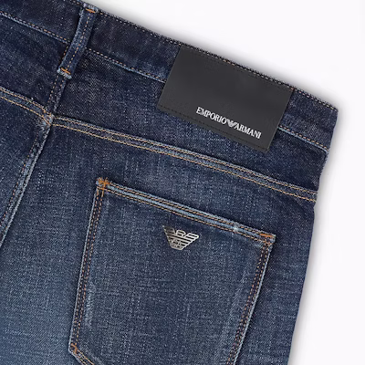 Emporio Armani SS24 Slim Fit Distressed Low-Waist Jeans Deep Blue. 3D1J06-1D14Z-10942 Details for Emporio Armani SS24 Slim Fit Distressed Low-Waist Jeans Deep Blue. 3D1J06-1D14Z-10942