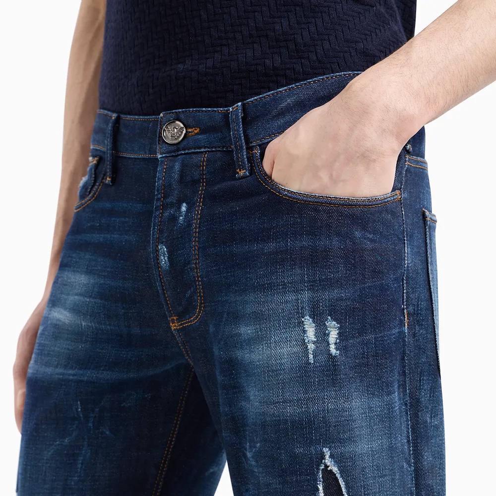 Emporio Armani  SS24 Slim Fit Distressed Low-Waist Jeans Deep Blue. 3D1J06-1D14Z-10942 圖 7