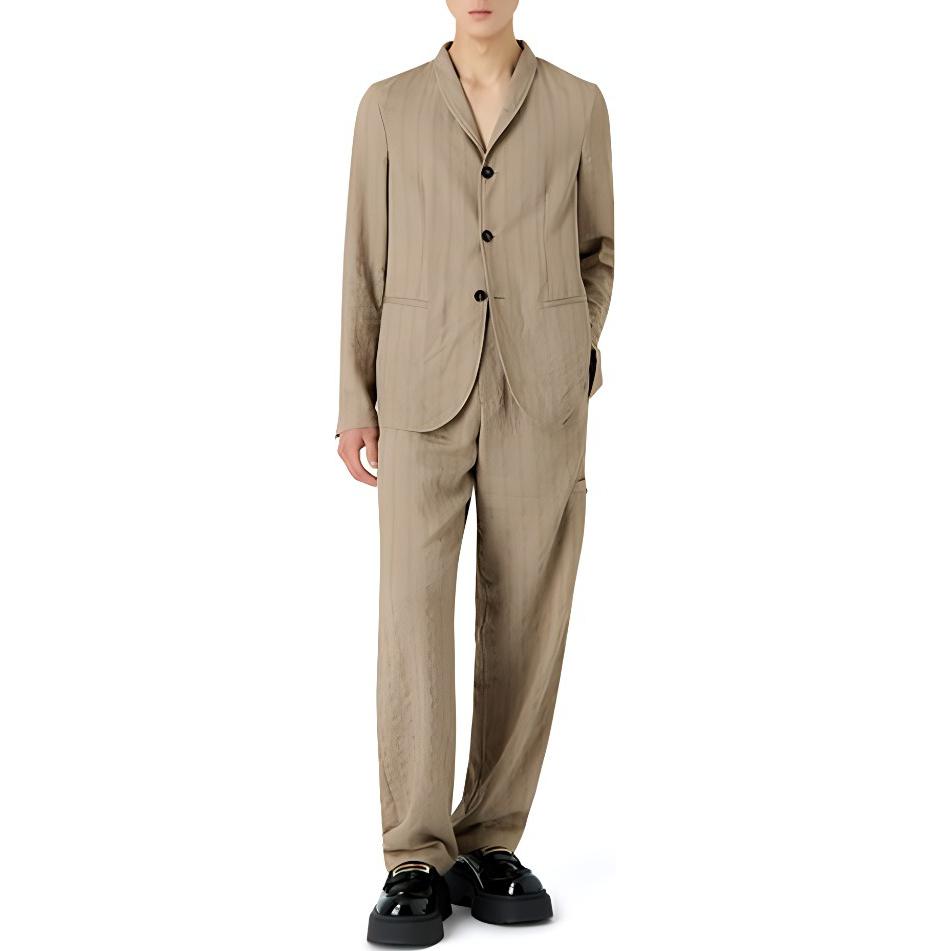 Lookbook Emporio Armani 條紋鈕扣口袋休閒長褲 米色 E31P17-F1422-1112