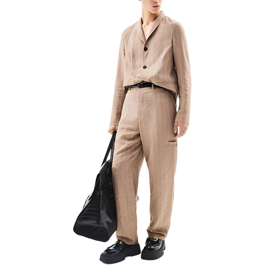 Shop Emporio Armani 條紋鈕扣口袋休閒長褲 米色 E31P17-F1422-1112