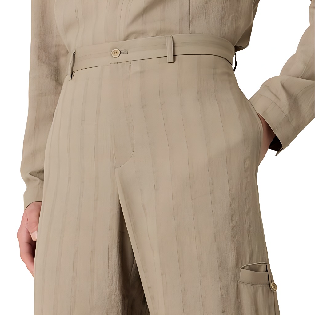 Sizing Emporio Armani 條紋鈕扣口袋休閒長褲 米色 E31P17-F1422-1112