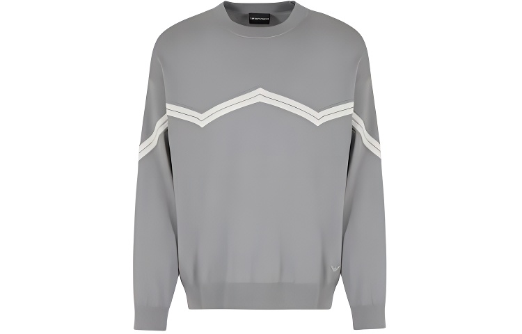 EMPORIO ARMANI  Striped Colorblock Crewneck Sweater - Grey 3D1MX41-MMMZ1-06G1