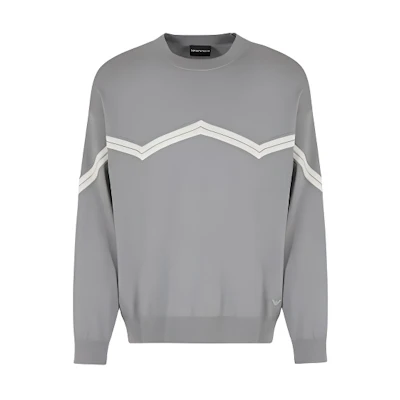 EMPORIO ARMANI Striped Colorblock Crewneck Sweater - Grey 3D1MX41-MMMZ1-06G1