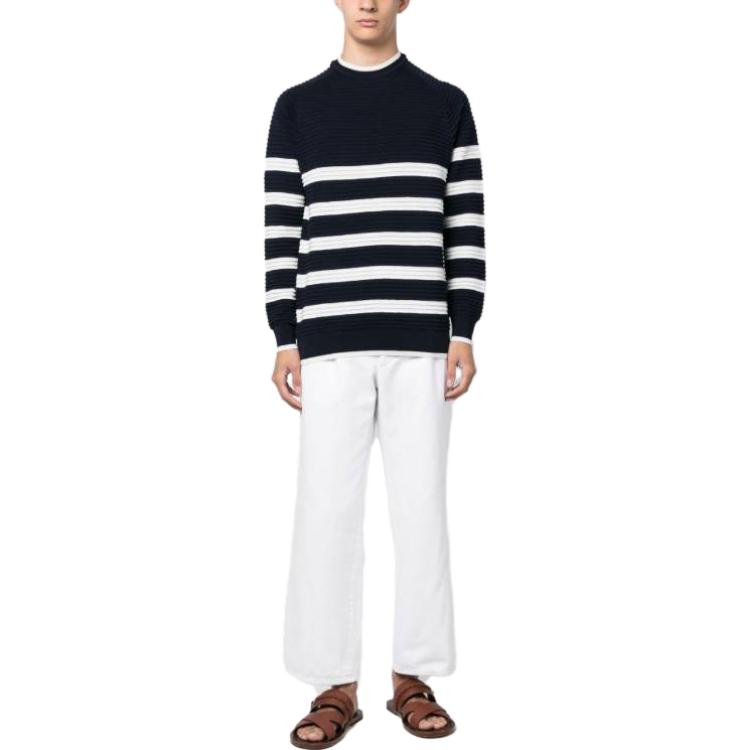 Lookbook Emporio Armani  Striped Crewneck Long Sleeve Sweater Navy Blue 3R1MXC-1MD1Z-0922