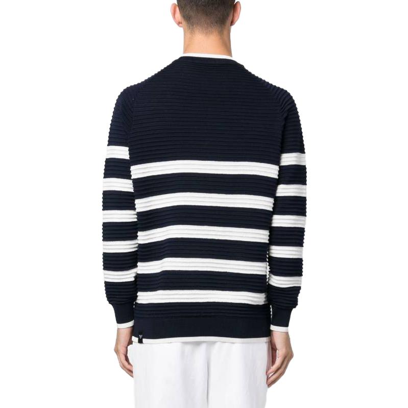 Shop Emporio Armani  Striped Crewneck Long Sleeve Sweater Navy Blue 3R1MXC-1MD1Z-0922