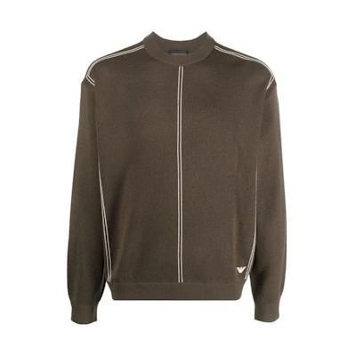Emporio Armani Striped Crewneck Pullover Sweater Brown Long Sleeve. 6R1MX3-1MOZZ-0440