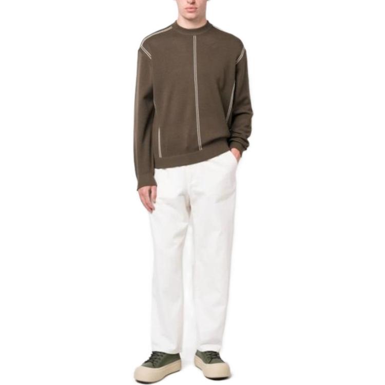 Lookbook Emporio Armani  Striped Crewneck Pullover Sweater Brown Long Sleeve. 6R1MX3-1MOZZ-0440