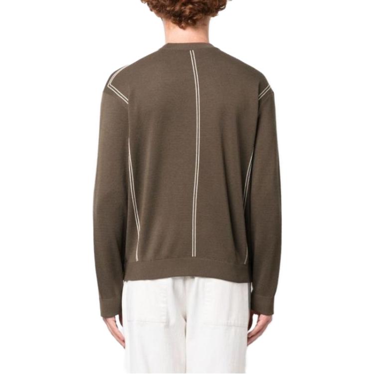 Shop Emporio Armani  Striped Crewneck Pullover Sweater Brown Long Sleeve. 6R1MX3-1MOZZ-0440