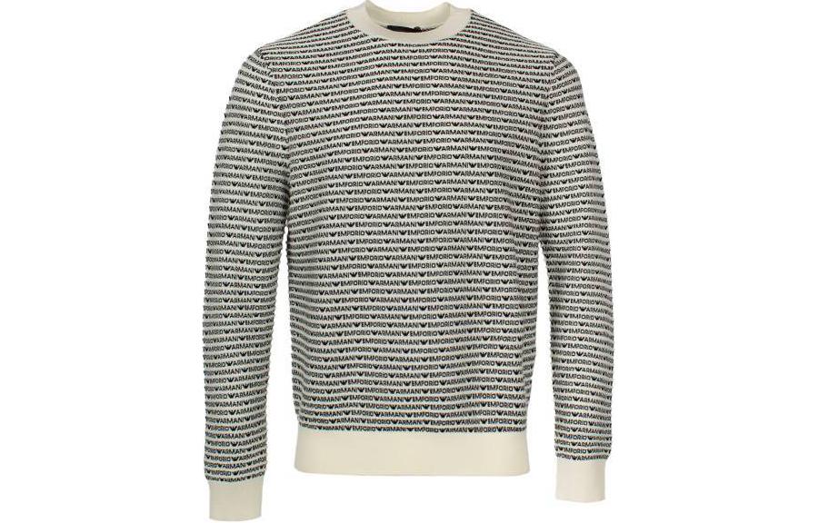 Emporio Armani  Striped Embroidered Crewneck Sweater Black White 3D1MX1-1MMIZ-F177