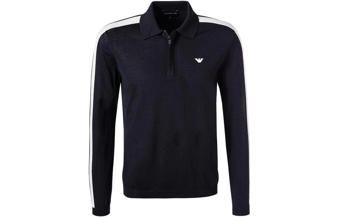 Emporio Armani  Striped Logo Embroidered Half-Zip Navy Blue Sweater 6R1MU1-1MMHZ-0920