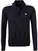 Emporio Armani Striped Logo Embroidered Half-Zip Navy Blue Sweater 6R1MU1-1MMHZ-0920 Emporio Armani Striped Logo Embroidered Half-Zip Navy Blue Sweater 6R1MU1-1MMHZ-0920