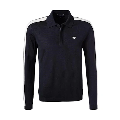 Emporio Armani Striped Logo Embroidered Half-Zip Navy Blue Sweater 6R1MU1-1MMHZ-0920
