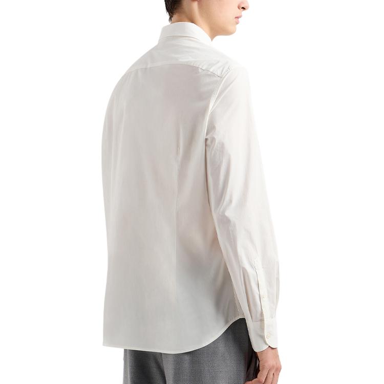 Shop Emporio Armani  Warm White Long Sleeve Shirt with Eagle Logo Embroidery 6D1CN4-1NUKZ-0101