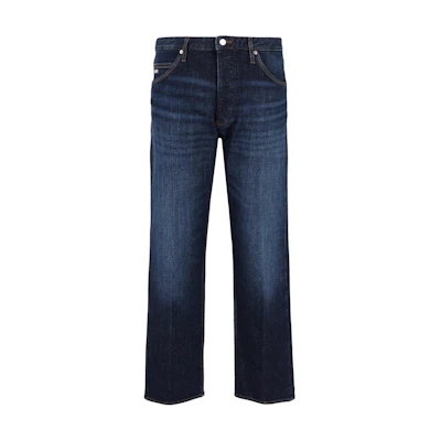 Emporio Armani Washed Low-Rise Loose Fit Zipper Jeans in Denim Blue 6D1J69-1D83Z-0941