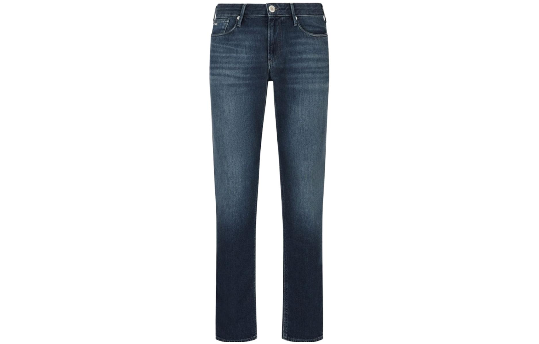 Emporio Armani  Washed Slim-Fit Zipped Mid-Rise Jeans Denim Blue SS23. 3R1J06-1DL2Z-0941