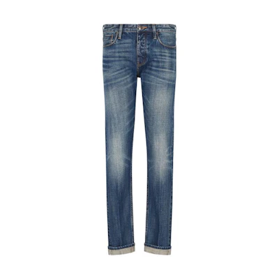 EMPORIO ARMANI Washed Straight-Leg Casual Jeans Denim Blue SS23. 3R1J75-1DQBZ-0942