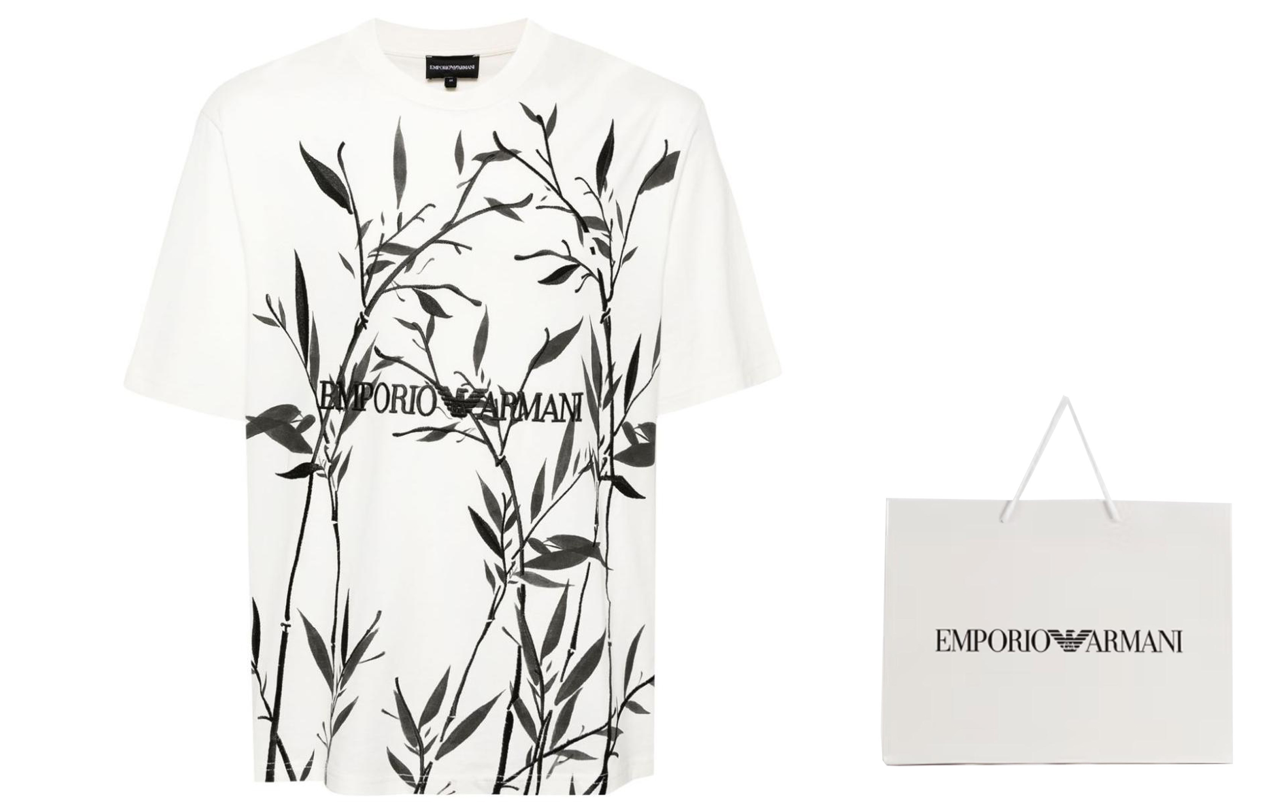 Lookbook エンポリオアルマーニ ホワイト クルーネック バンブーロゴ 半袖Tシャツ 3D1T6S-1J7FZ-01N0