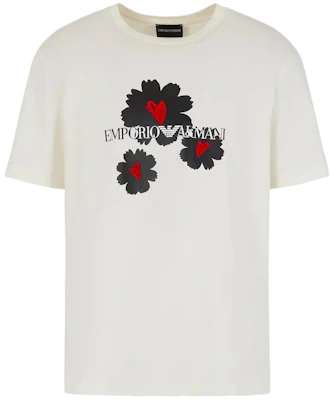 Emporio Armani White Crewneck T-Shirt with Floral Letter Print. 3D1T8P1-J7FZ1-0132 Order Emporio Armani White Crewneck T-Shirt with Floral Letter Print. 3D1T8P1-J7FZ1-0132