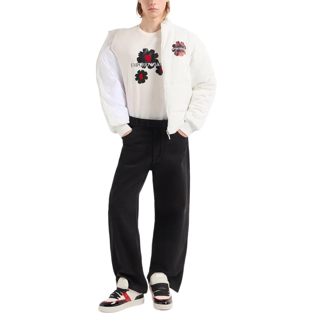Lookbook Emporio Armani  White Crewneck T-Shirt with Floral Letter Print. 3D1T8P1-J7FZ1-0132