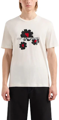 Emporio Armani White Crewneck T-Shirt with Floral Letter Print. 3D1T8P1-J7FZ1-0132 Shop Emporio Armani White Crewneck T-Shirt with Floral Letter Print. 3D1T8P1-J7FZ1-0132