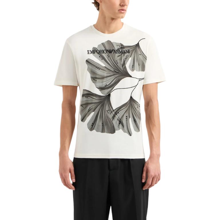 Lookbook Emporio Armani 白色刺繡圖案短袖T恤 SS24 漢字 3D1T6U-1J7FZ-01M9