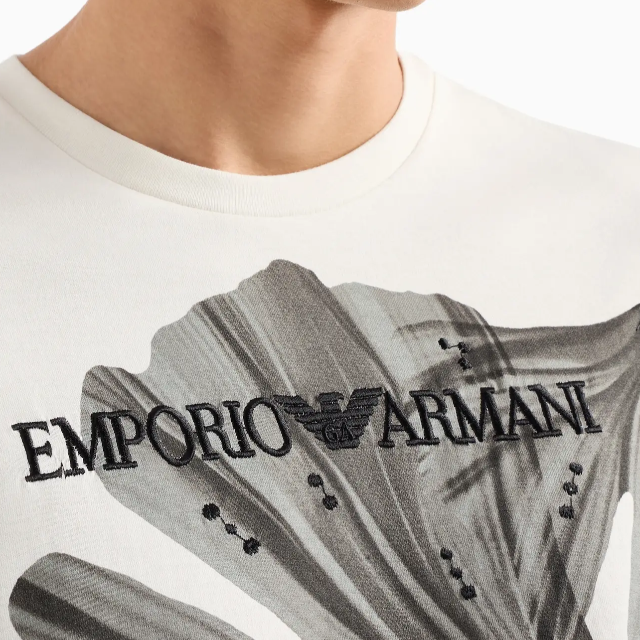 Details for Emporio Armani 白色刺繡圖案短袖T恤 SS24 漢字 3D1T6U-1J7FZ-01M9