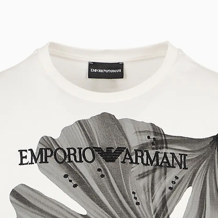 Cheap Emporio Armani 白色刺繡圖案短袖T恤 SS24 漢字 3D1T6U-1J7FZ-01M9