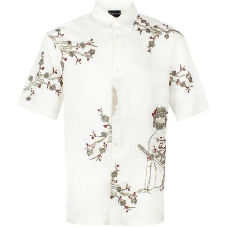 Emporio Armani  White Floral Graphic Printed Short Sleeve Shirt. 3D1CF5-1NWDZ-0128