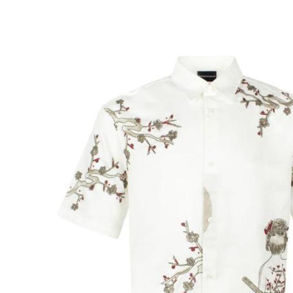 Shop Emporio Armani 白色花卉圖案印花短袖襯衫 3D1CF5-1NWDZ-0128