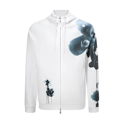 Emporio Armani White Floral Print Zip-Up Hoodie Jacket. 3H1B6P-1JH6Z-0100
