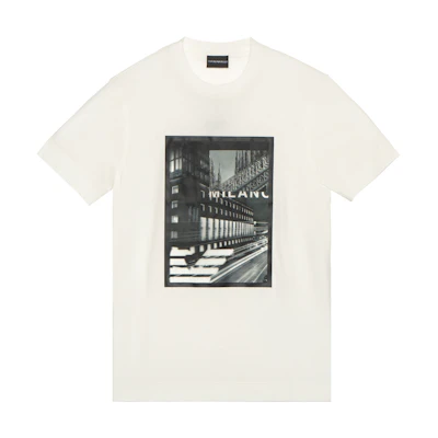 Emporio Armani White Graphic Print Crewneck Short Sleeve T-Shirt. 6H1TA3-1JDXZ-0153