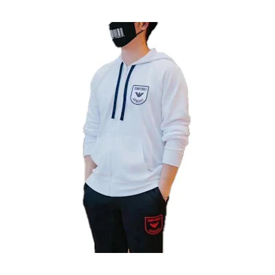 EMPORIO ARMANI White Letter Print Zip-Up Hoodie 111835-2R571-0010