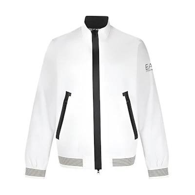 Emporio Armani White Logo Print Zip-Up Jacket with Stand Collar. 3RPB11-PN27Z-1100