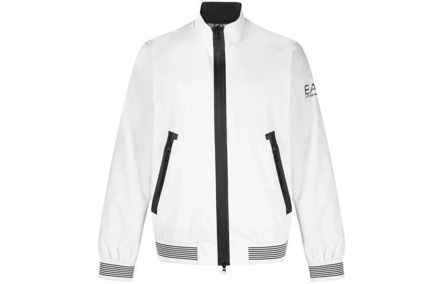 Order エンポリオアルマーニ ホワイト ロゴプリント スタンドカラー ジップアップジャケット 3RPB11-PN27Z-1100